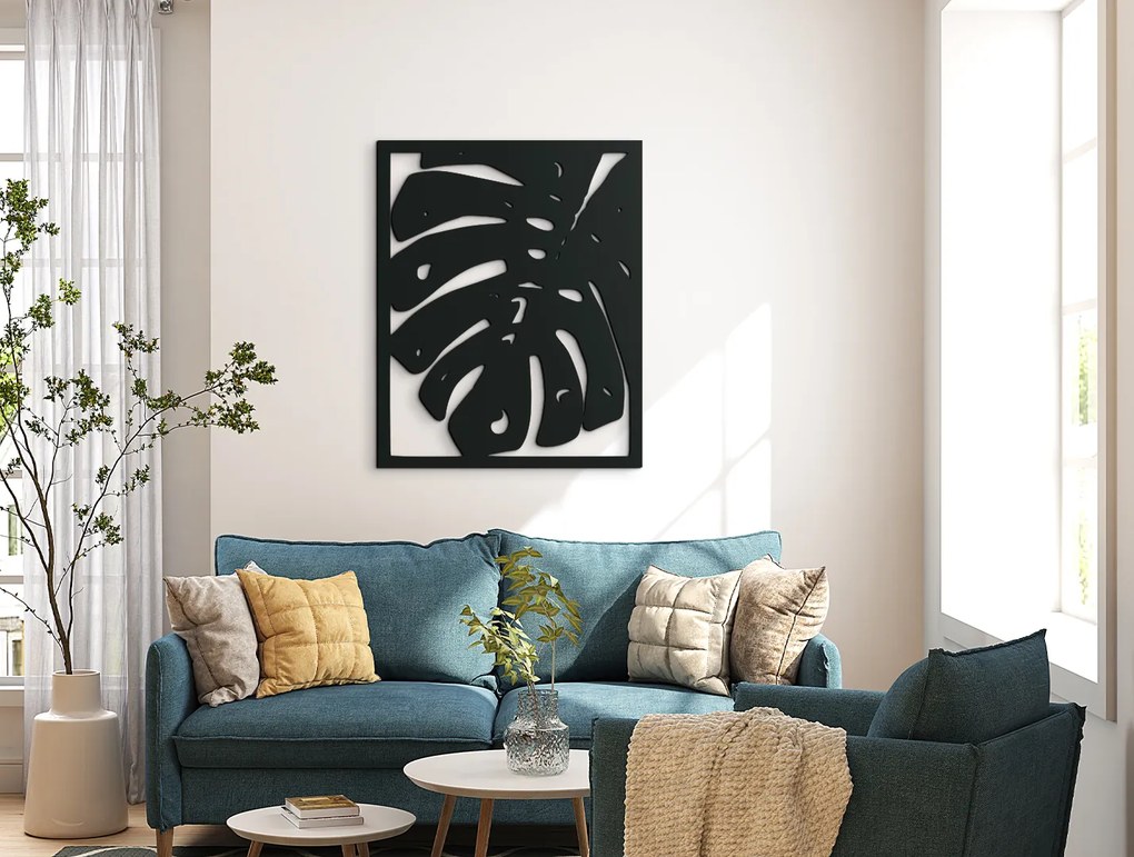 drevko Vyrezávaný obraz List kvetu Monstera deliciosa Rozmer obrazu: 40 x 32,5 cm, Farba dekorácie: Čierna