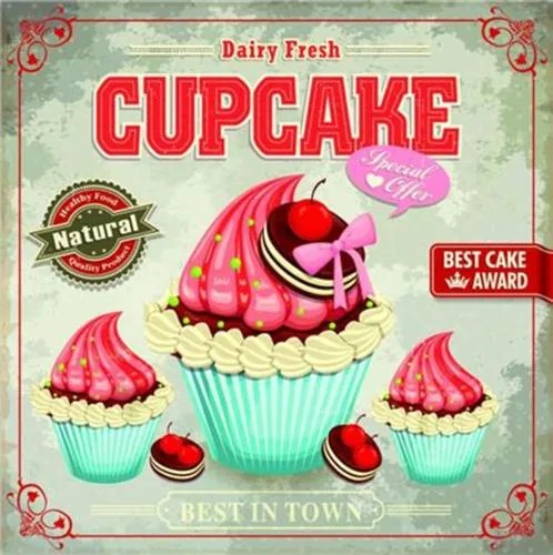 Retro tabula, rozmer 30 x 30 cm, Cupcake, IMPOL TRADE PT095T1