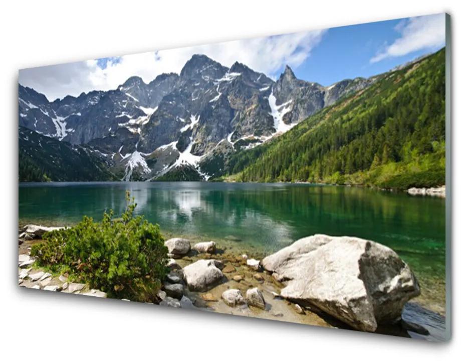 Skleneny obraz Jazero hory príroda 125x50 cm