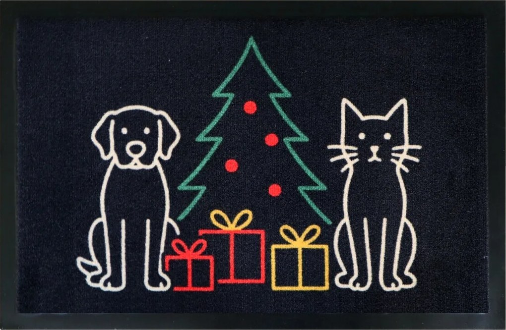 Mercury Flooring, Rohožka Vianoce pri Psíku a mačičky 40x60 cm, 40x60, čierna