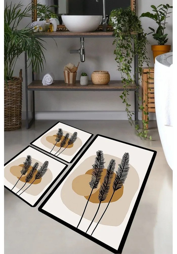 Hnedé kúpeľňové predložky v súprave 3 ks 60x100 cm Day Sunrise – Foutastic