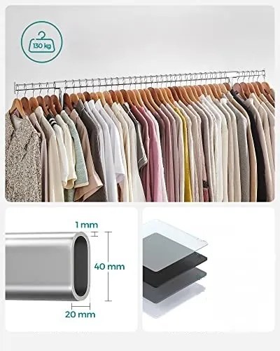 Stojan na oblečnie IRENE na kolieskach, max.130kg, 150x45x160cm, strieborná SongmicsHome