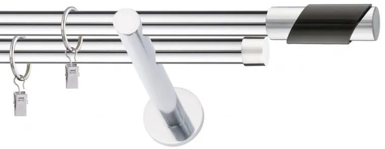 Dekorstudio Chrómová dvojradová garniža čierny PARIS 19mm Dĺžka: 180cm, Typ uchytenia: Držiak dvojitý modern, Typ príslušenstva: Krúžky tiché so štipcami