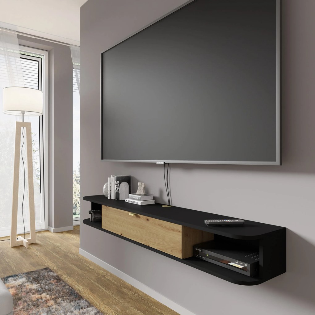 TV stolík/skrinka Ikaro (čierna + dub artisan). Akcia -23%. Vlastná spoľahlivá doprava až k Vám domov. 1124938