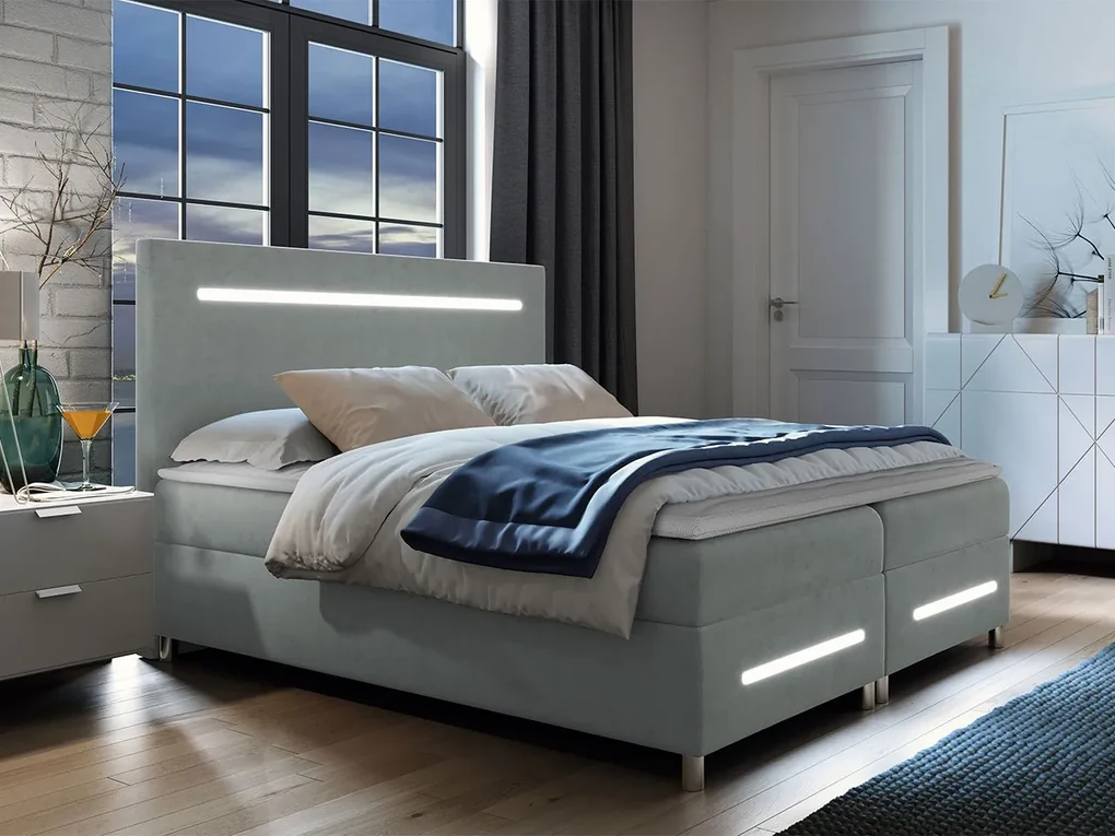 Kontinentálna posteľ Trunida LED, Rozmer postele: 160x200, Dostupné poťahy: ekokoža Soft 033