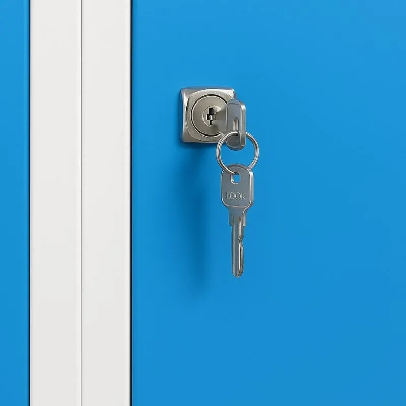 Plechová šatníková skrinka S7 na nohách, 2-dverová, 1920 x 600 x 500 mm, cylindrický zámok, modré dvere