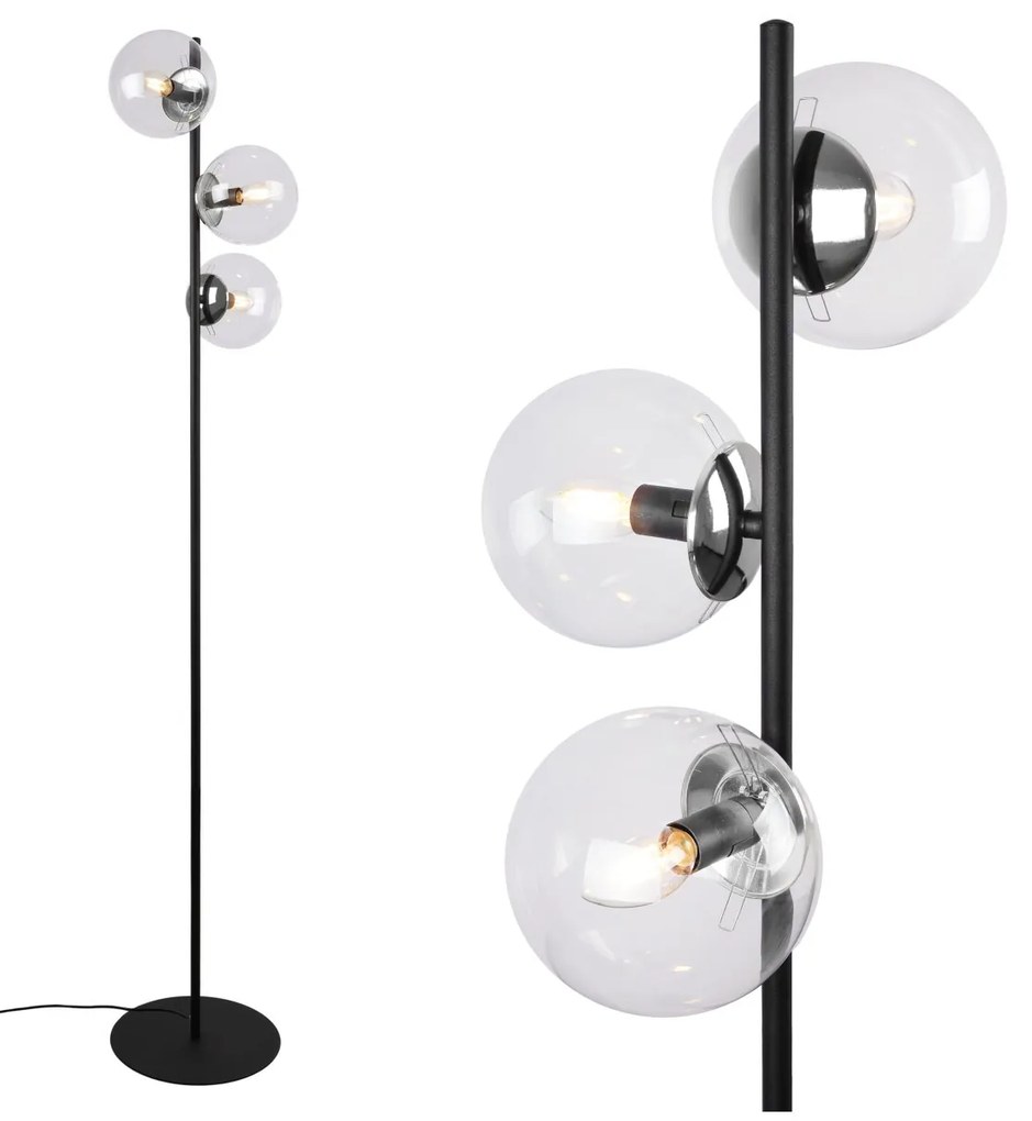 Stojacia lampa Paris, 3x číre sklenené tienidlo, B/CH