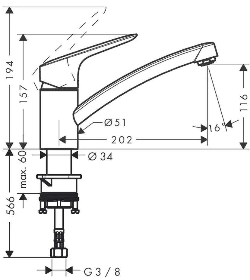 Hansgrohe Logis M31, kuchynská páková batéria 120, 1jet, chrómová, HAN-71830000