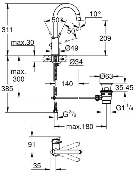 GROHE 23783000 - Umývadlová batéria START CLASSIC 311 mm lesklý chróm