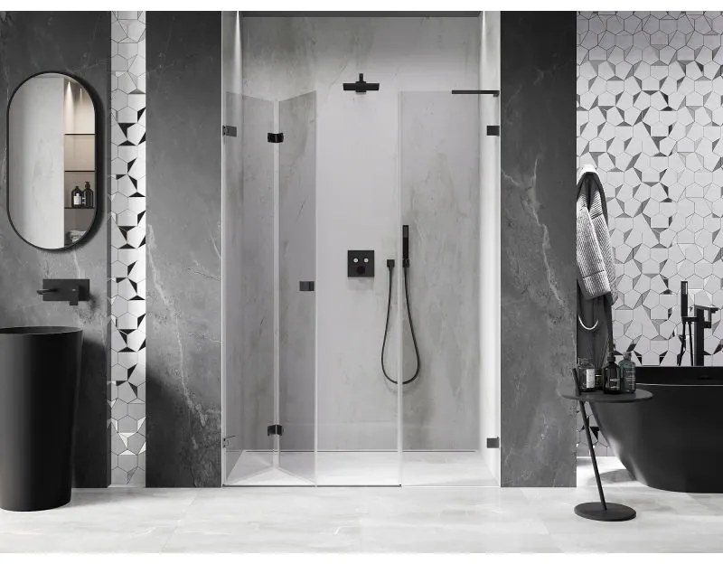 Mexen Lunar-F, L skladacie ľavé sprchové dvere 135 cm, 8mm číre sklo, brúsený grafit profil, 836SL-135-050-66-00-L