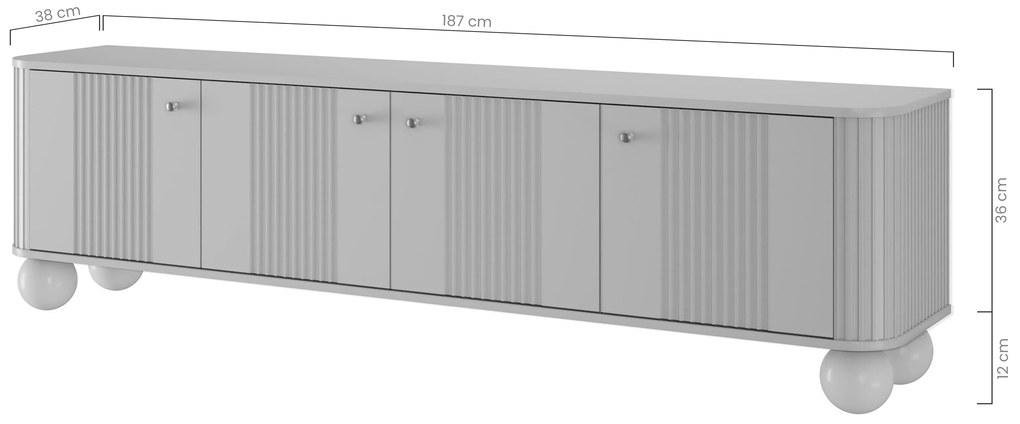 TV skrinka Vesper 4D 187 cm - kašmír / orech / zlaté úchytky / guľové nohy