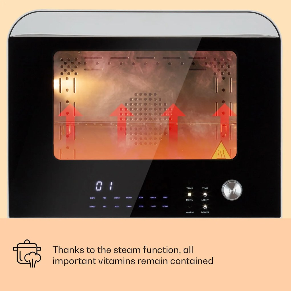 Klarstein Vita Pro, teplovzdušná fritéza s varením v pare, 2450 W, 18 l, 14 programov, 800 ml nádrž na vodu