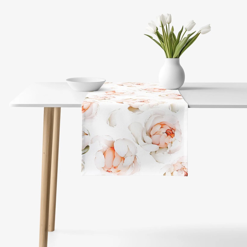 Goldea behúň na stôl 100% bavlnené plátno deluxe - vôňa pivoniek 35x180 cm