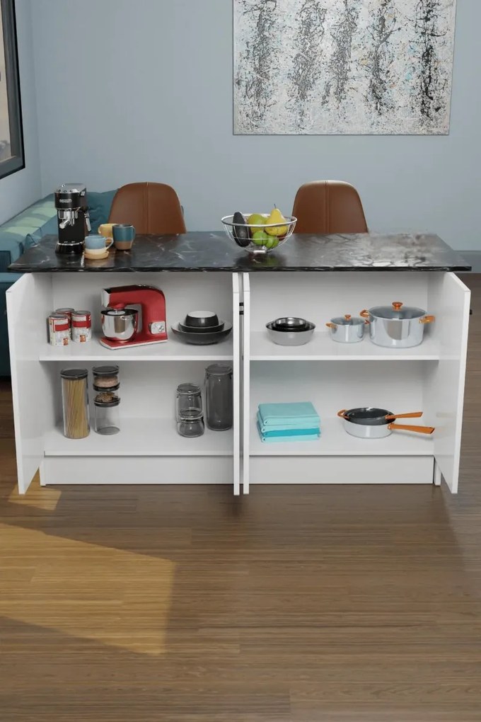 Kuchynský ostrovček VERRI, biela/čierny mramor