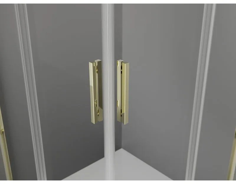 Mexen Exo, posuvný štvorcový sprchový kút 80 x 80 cm, číre sklo, zlatá, 8111-080-080-50-00