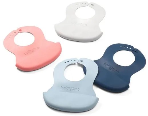 BABY ONO Nastaviteľný plastový podbradník s vreckom Baby Ono svetlo sivý