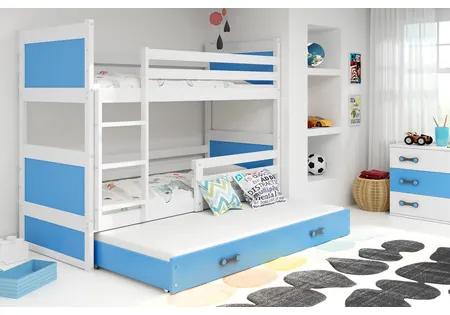 Detská poschodová posteľ s výsuvnou posteľou RICO 160x80 cm Sivá Biela