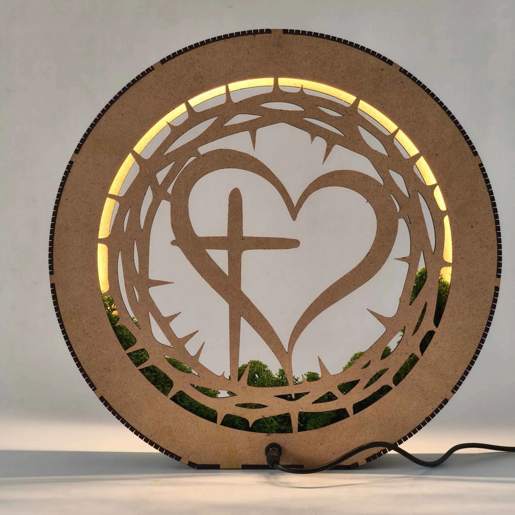 Stmievateľná LED lampa Srdce s krížom | JEZUE: HDF - Orech 20 cm 4780-115105 LED0609