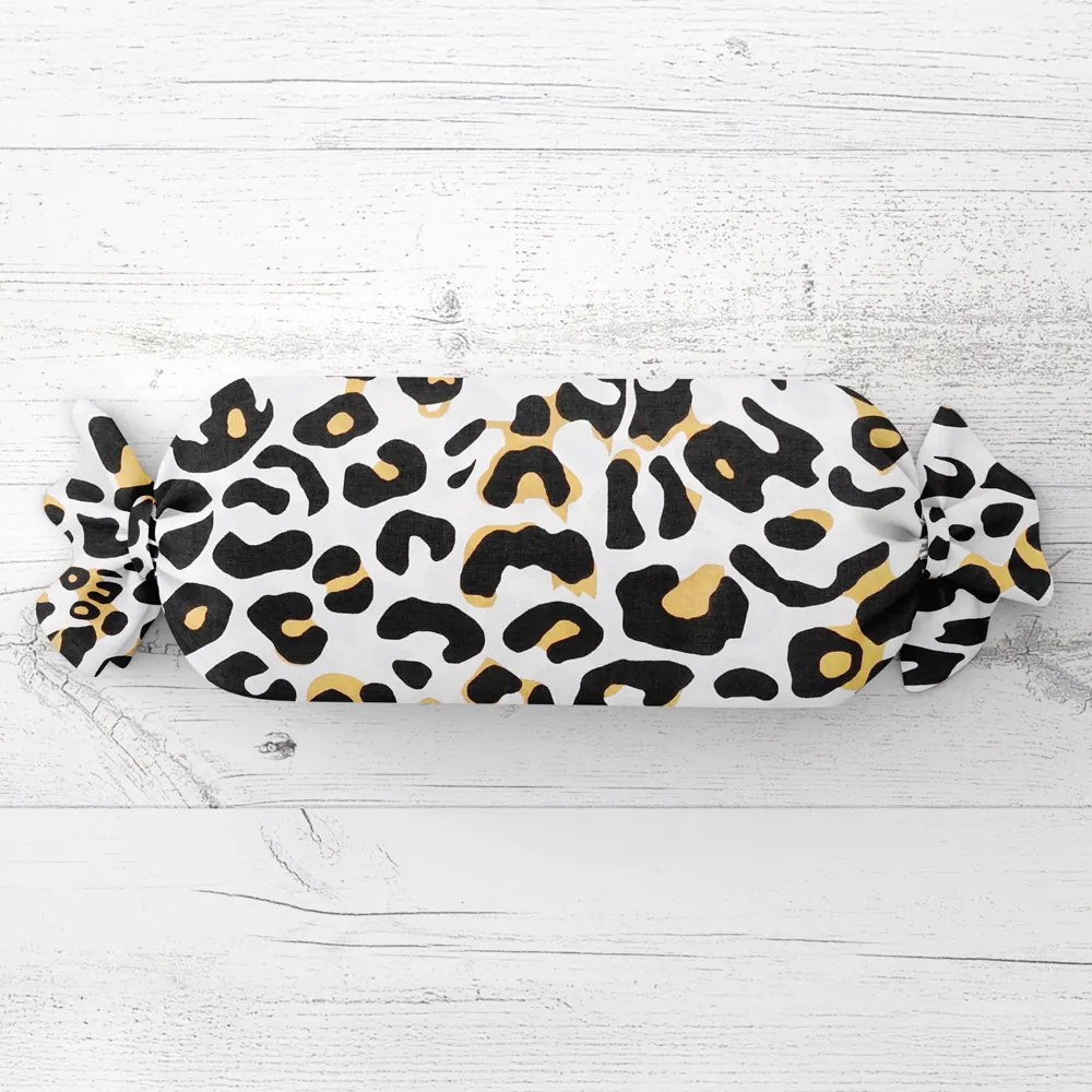 Biante Vankúš valec bonbon Sandra SA-409 Leopardí vzor na bielom 15x100 cm
