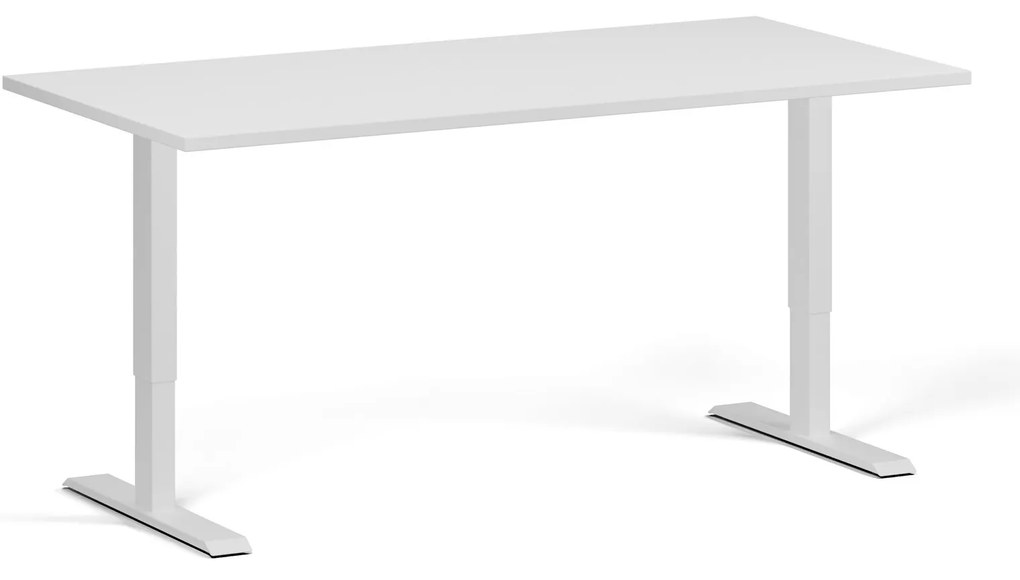 Výškovo nastaviteľný stôl, 160x80 cm, 1 motor, biela podnož, biela
