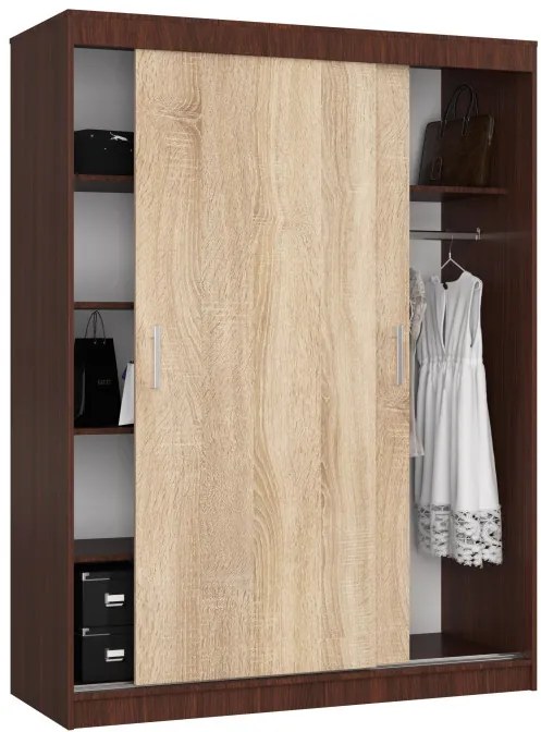 Šatníková skriňa s posuvnými dverami 150 cm CLP mono wenge / sonoma