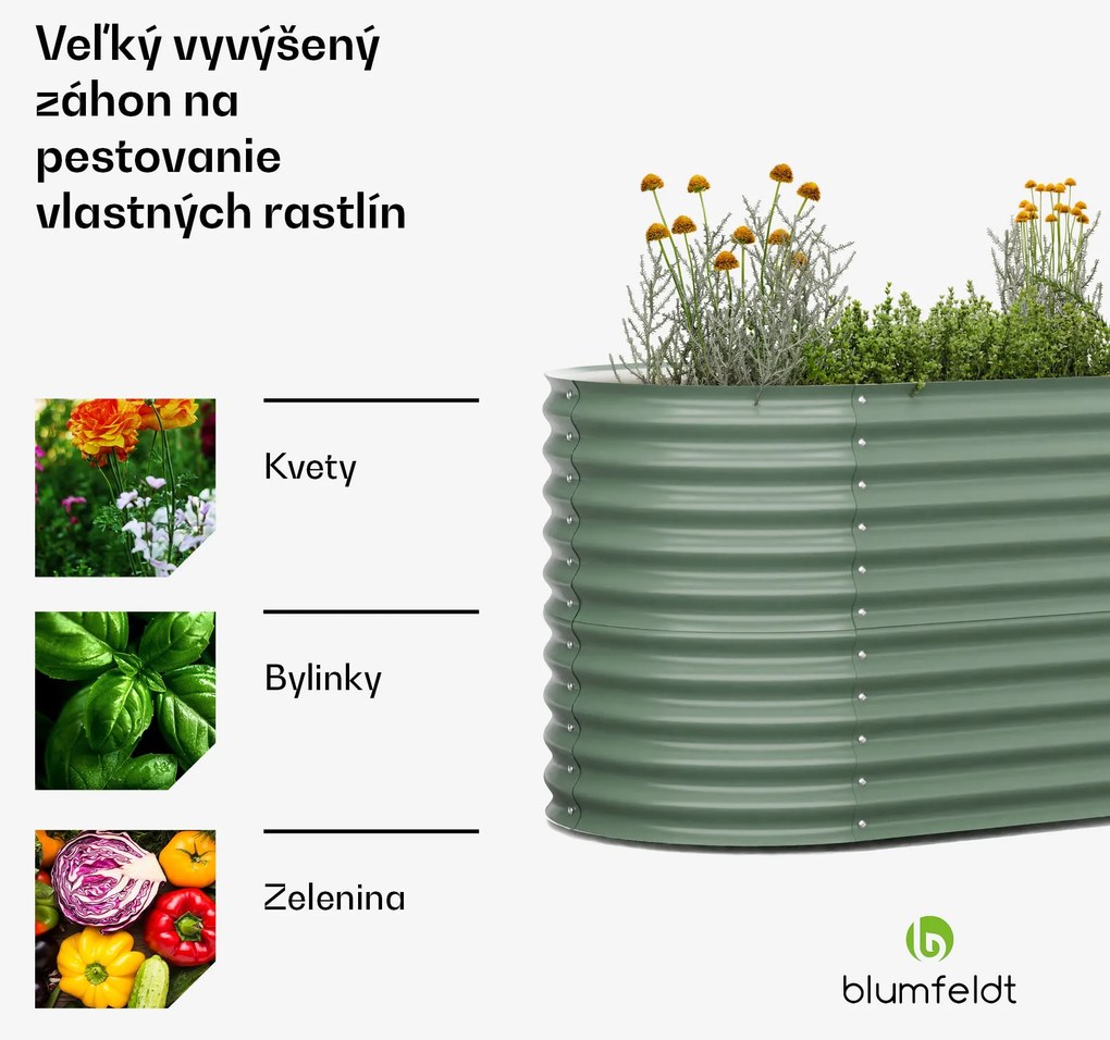 Blumfeldt High Grow, vyvýšený záhon, 160 x 80 x 80 cm, z vlnitého oceľového plechu, jednoduchá montáž, odolný voči hrdzi a mrazu