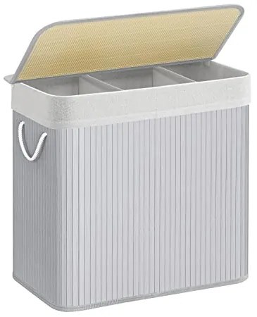 Kôš na bielizeň s 3 priehradkami, 150 l, skladací, sivý