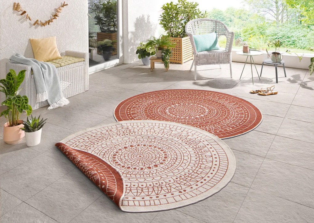 Hanse Home, Kusový koberec Twin-Wendeteppiche 103102 creme terra – na von aj na doma, 200x200 (priemer) kruh, oranžová, chodba / predsieň