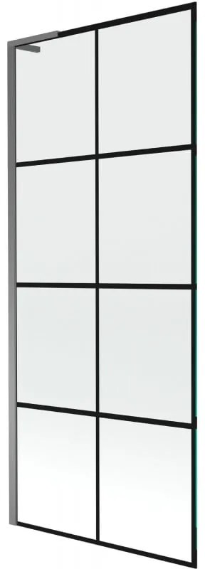 Mexen Next L, 1-krídlová vaňová zástena 80 x 150 cm, 6mm číre sklo-čierny vzor, grafitový profil, 895-080-000-03-77-95