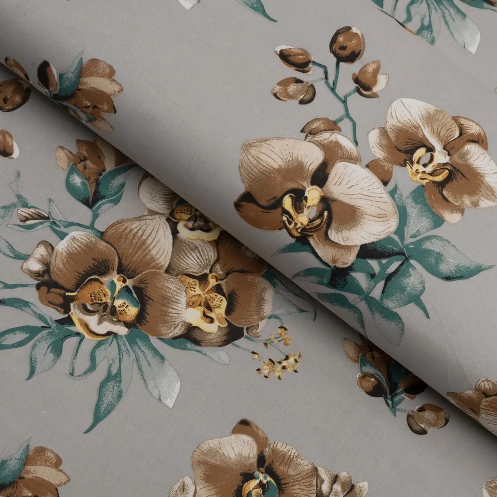 Biante Bavlnený štvorcový obrus Sandra SA-622 Hnedé orchidey na sivom 90x90 cm