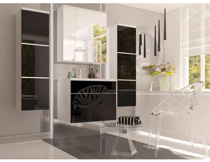 AKCIA Biela skrinka pod umývadlo MASON BL13, čierny vysoký lesk HG II. akosť