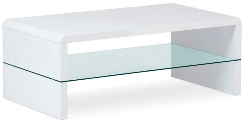 Konferenční stolek, MDF vysoký lesk bílý / čiré sklo