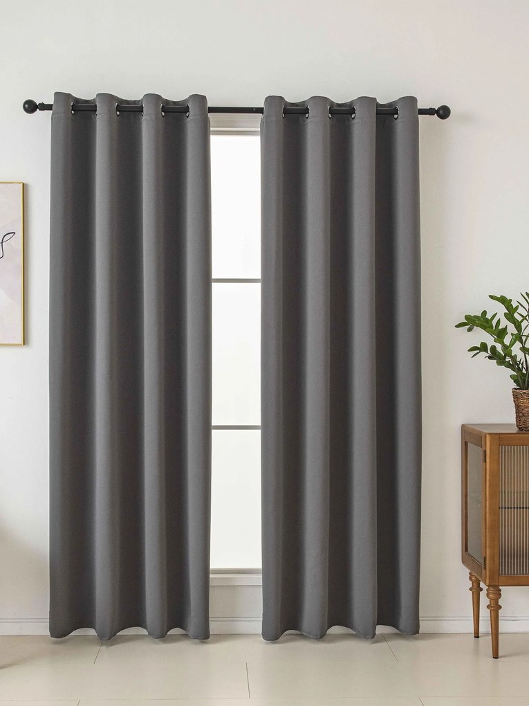 Blackout závesy Elias sivá – 140 × 250 cm (2 ks) - krúžky