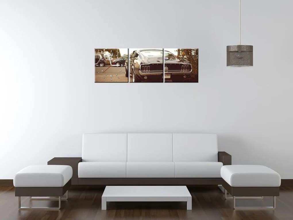 Gario Obraz s hodinami Ford Mustang, 55laney69 - 3 dielny Rozmery: 90 x 70 cm