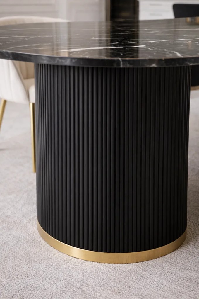 OVÁLNY JEDÁLENSKÝ STÔL LEANDRO ČIERNY MRAMOR 200 x 95 cm