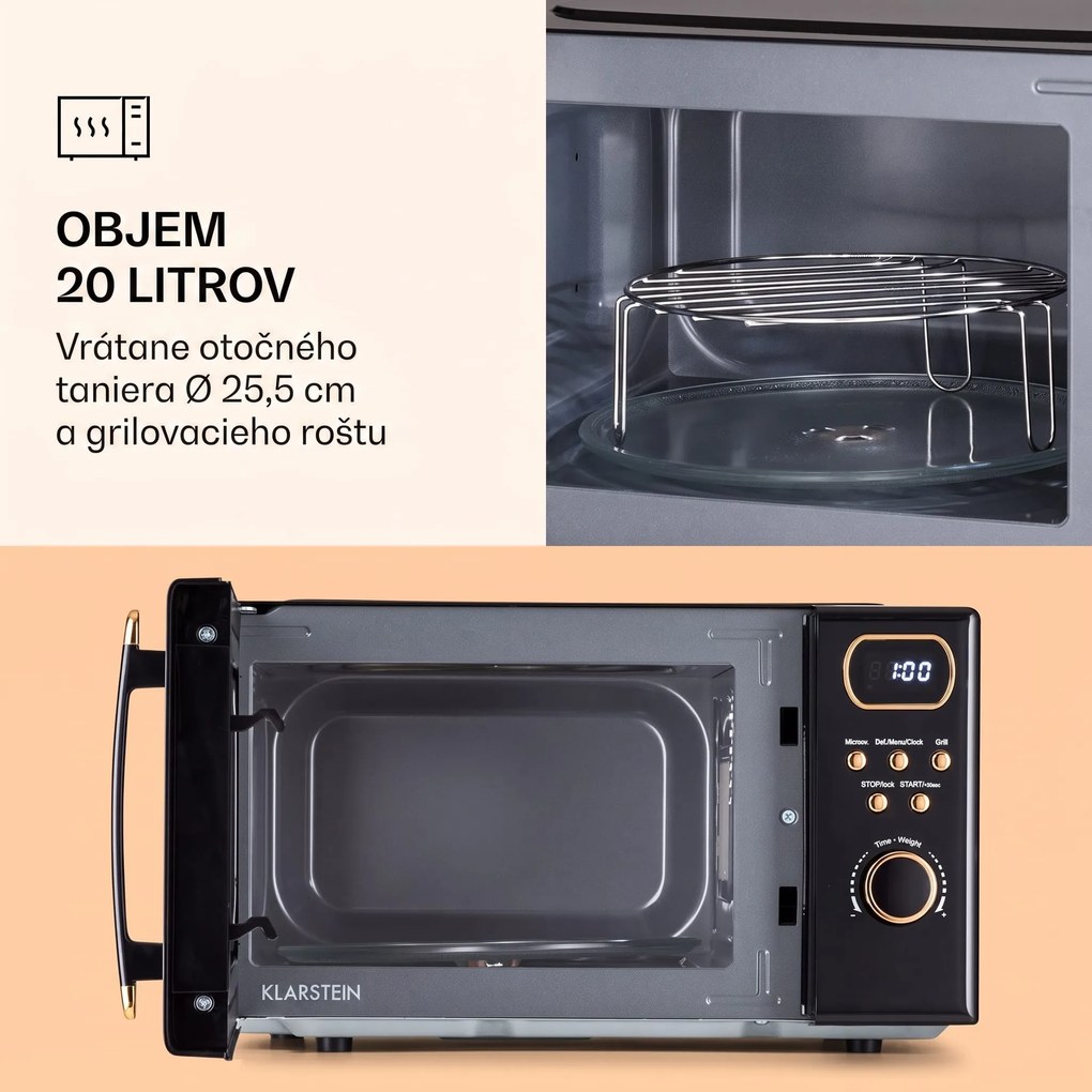 Klarstein Julieta, mikrovlnná rúra s grilom, 20 l, 700/800 W, Ø 25,5 cm, 8 programov