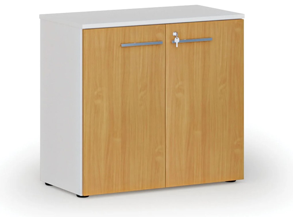 Kancelárska skriňa s dverami PRIMO WHITE, 800 x 420 x 740 mm, biela/buk