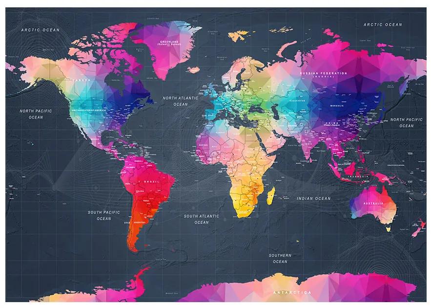 Artgeist Fototapeta - World Map: Colourful Crystals Veľkosť: 150x105, Verzia: Standard