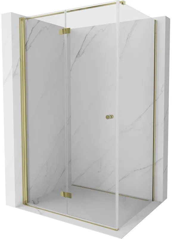 Mexen Mist-F T, 1-krídlový skladací sprchový kút ľavý 70 x 85 cm, číre sklo, zlatý lesklý profil, 8A6T-070-085-50-00-L