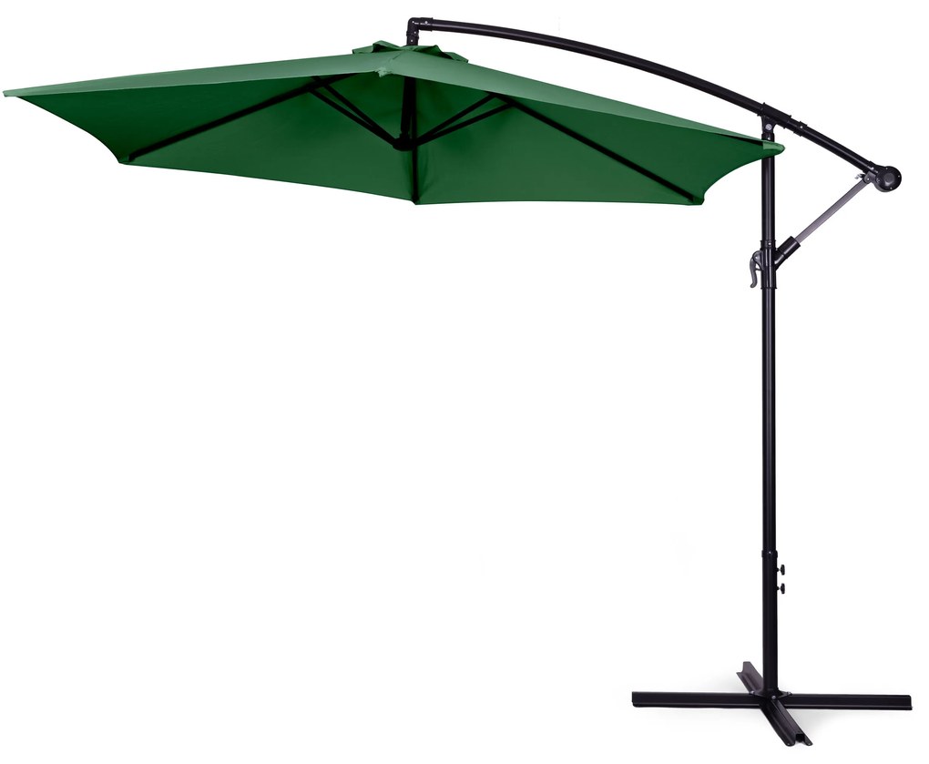 Veľký záhradný slnečník na tyči, skladací, 3 m, 6 rebier, zelený, MultiGarden