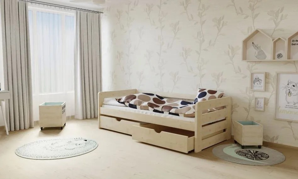 Detská posteľ z masívu 200x90cm so zásuvkou - M02