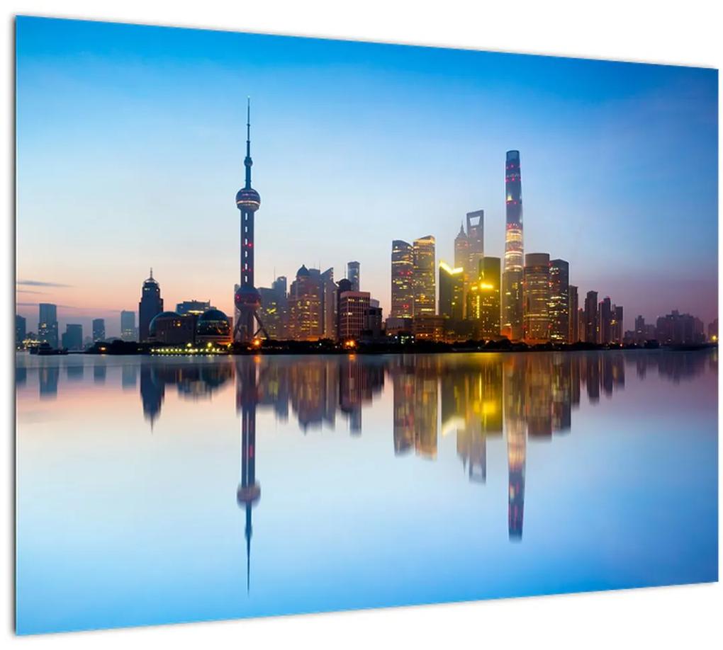 Sklenený obraz ranného neba nad Šanghajom (70x50 cm)