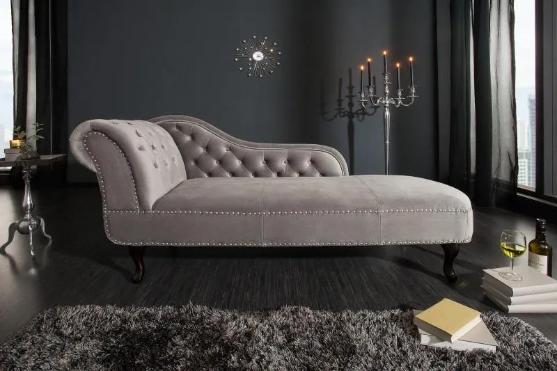 Leňoška Chesterfield sivá - zamat