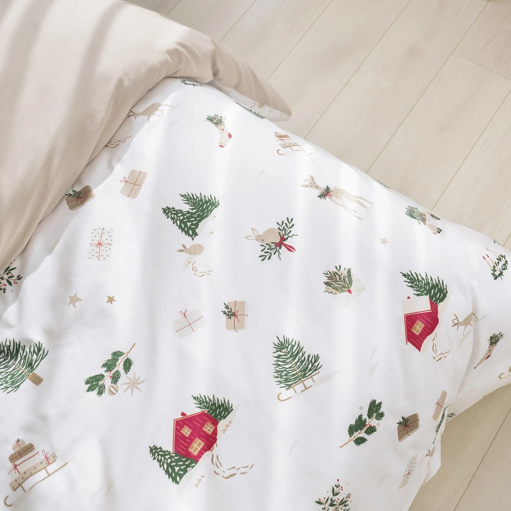 Goldea vianočné bavlnené posteľné obliečky duo - tradičné vianoce s latte 220 x 200 a 2ks 70 x 90 cm