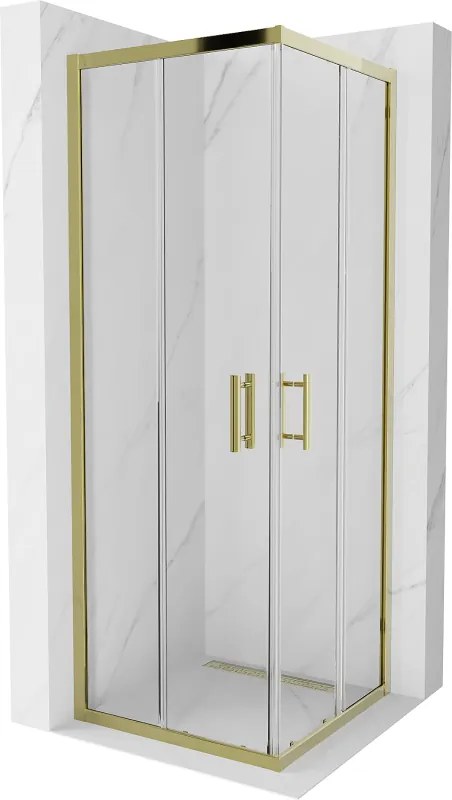 Mexen Rio, štvorcový sprchovací kút s posuvnými dverami 70(dvere) x 70(dvere) x 190 cm, 6mm číre sklo, zlatý profil, 860-070-070-50-00