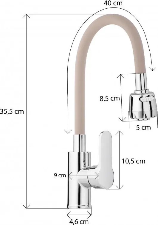 Erga Pogo, stojanková drezová batéria so spŕškou a flexibilným ramenom h-355, béžová-chrómová, ERG-YKA-BZ.POGO-BGE
