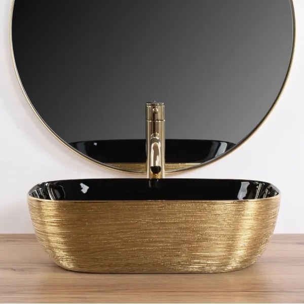 REA-U8780 - Umývadlo na dosku BELINDA 33x46,5 cm keramika/čierna/zlatá