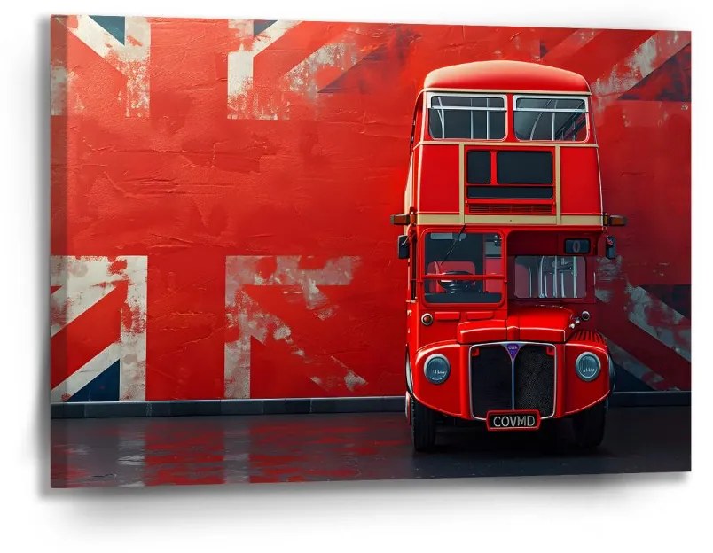 Sablio Obraz Červený poschodový autobus Vlajka - 90x60 cm