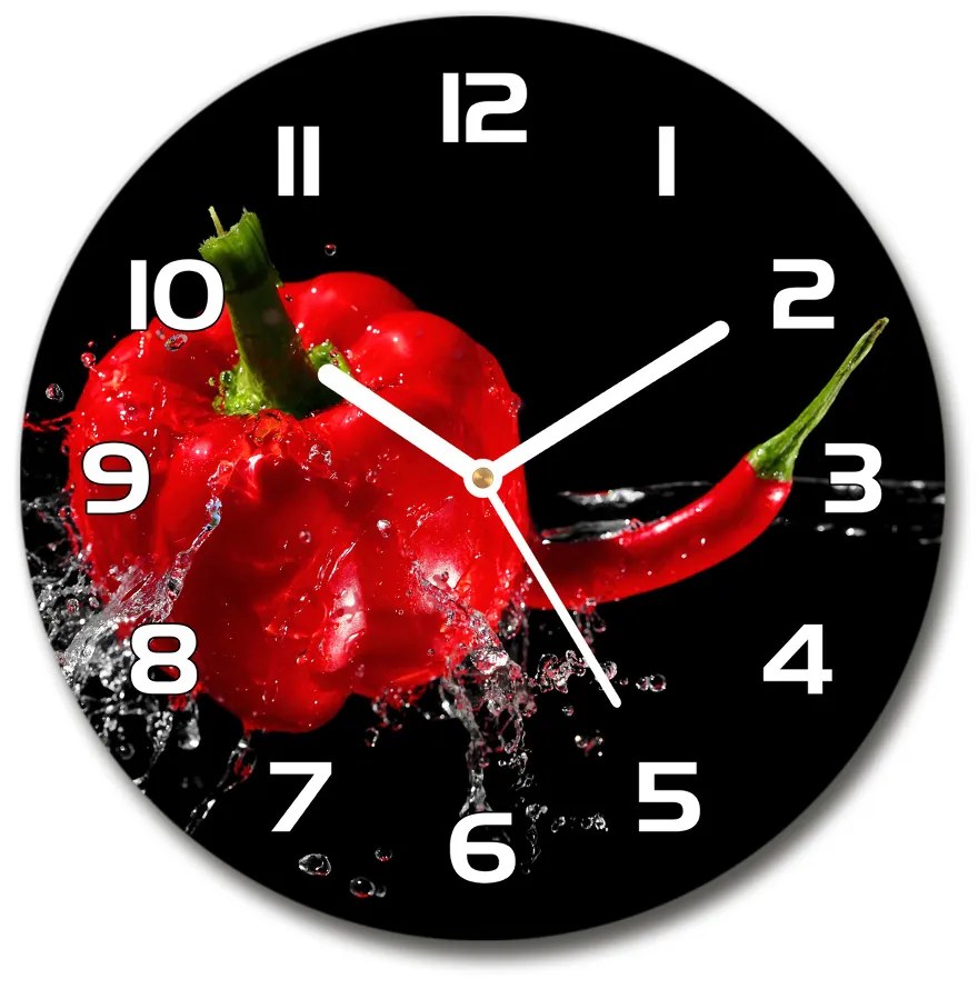 Sklenené hodiny okrúhle Červené papriky pl_zso_30_f_14662638