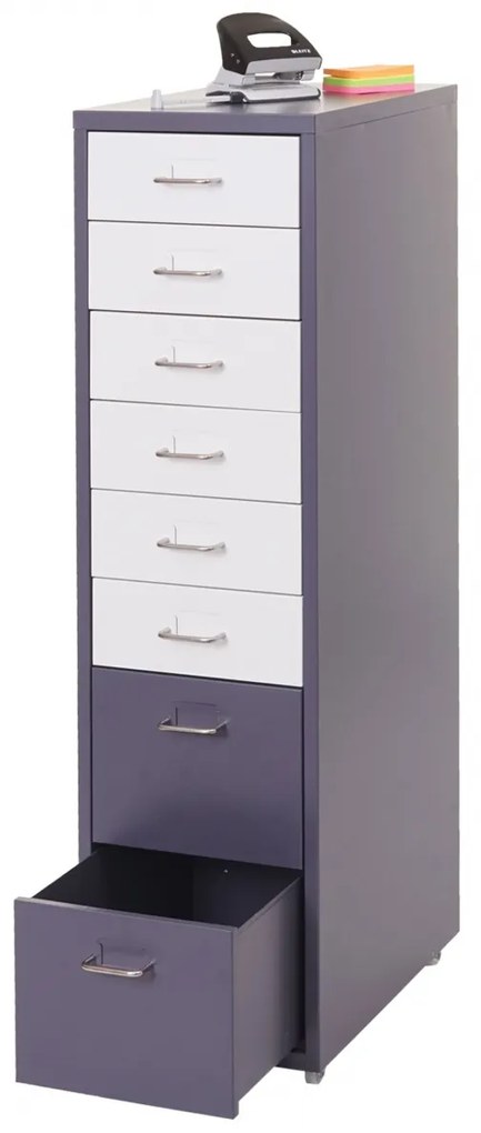 Zásuvková skrinka Boston T851 - 110x28x41cm, 8 zásuviek - tmavosivá biela-tmavosivá